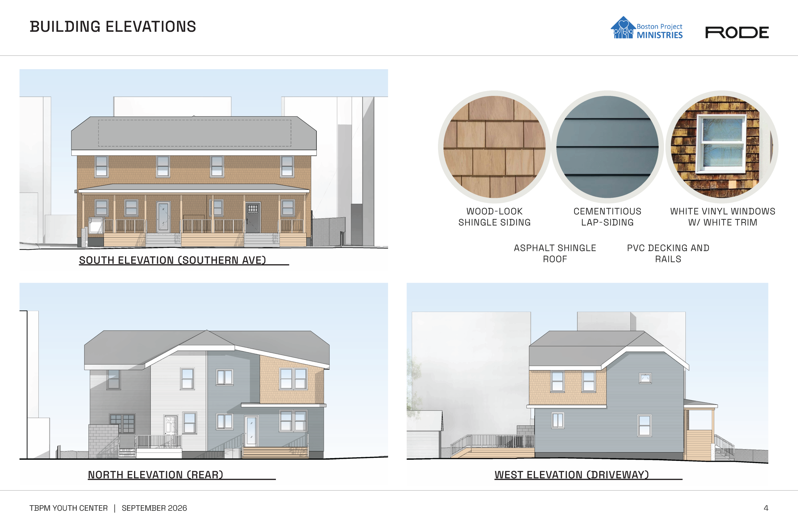 Architectural exterior view of the planned Boston Project youth center