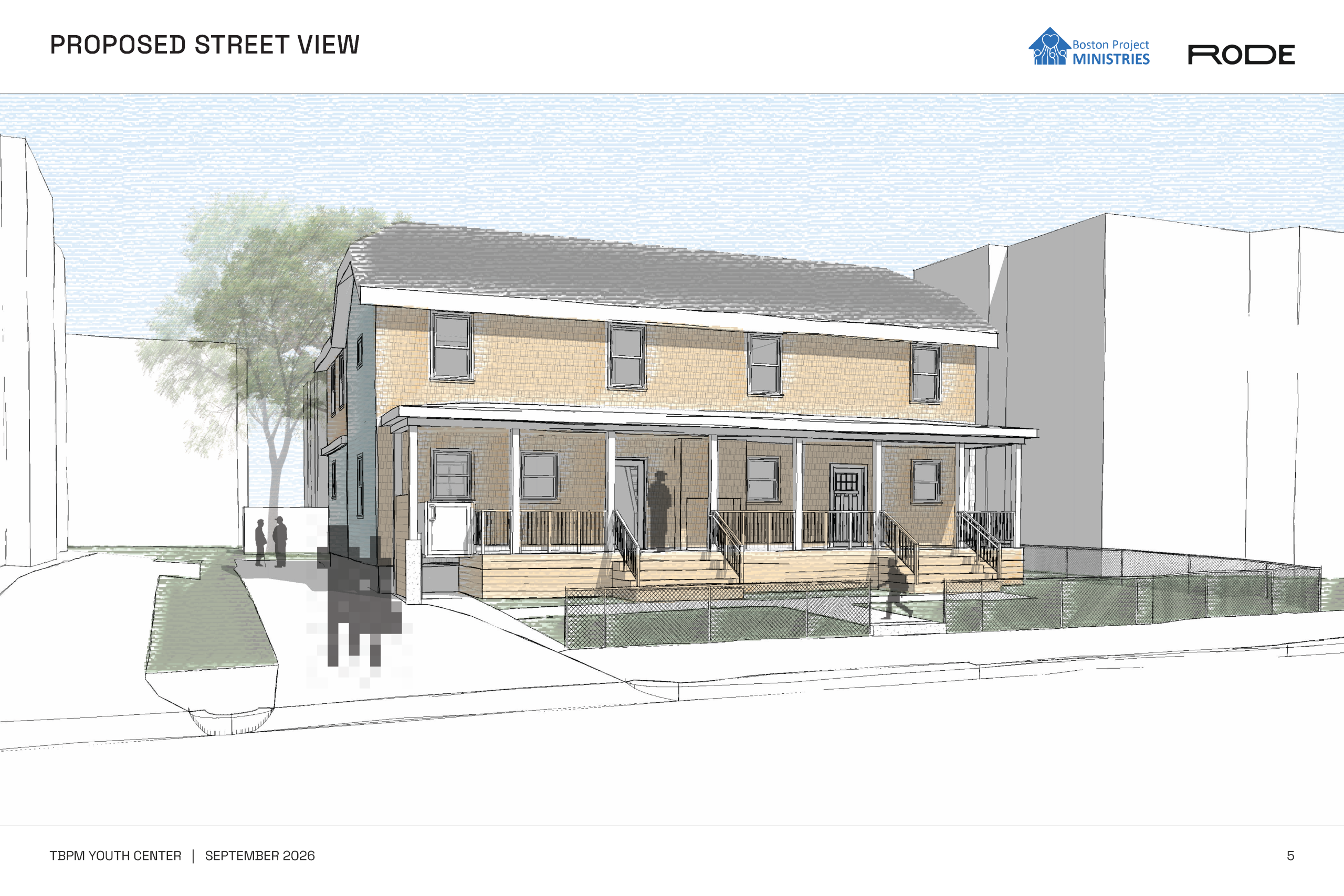 Architectural street view of the planned Boston Project youth center